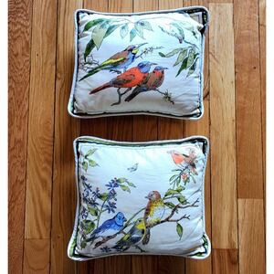 2 Vintage Birds Accent Pillows Pair Cottagecore Audubon Styl Finches Hummingbird